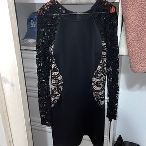 Tight black dress with tan